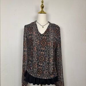 stitch collection vintage y2k boho tapestry v-neck grunge formal coquette blouse